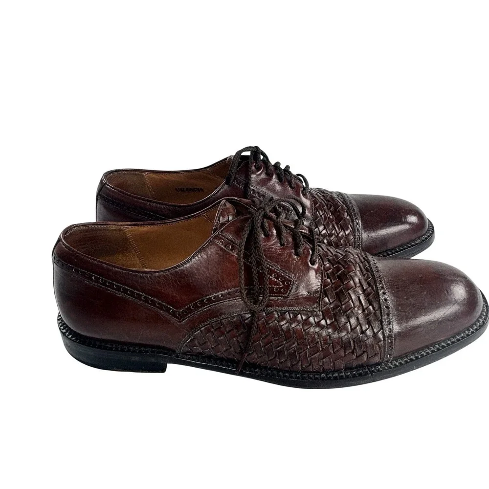 Mezlan Valencia Oxford Shoes Brown Woven Leather Cap Toe Brogue Mens 10‎